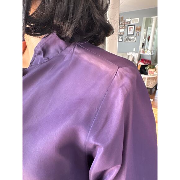 Vintage Purple Sateen Lined Duster Swing Coat 3 button closing large - Picture 10 of 16